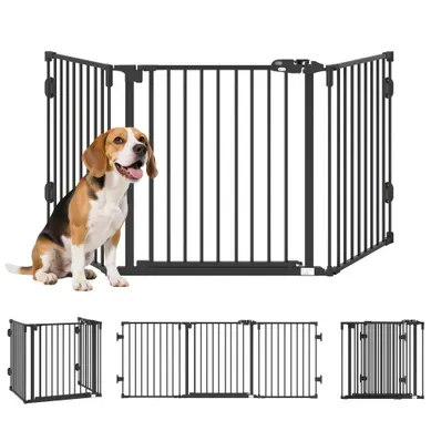 Barrière De Sécurité Pour Chien Pliable À 3 Panneaux Noir 202.5x2x76 Cm