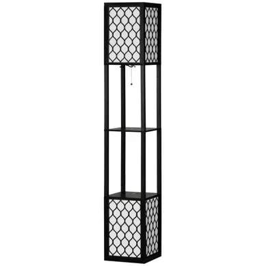 Lampadaire Avec 2 étagères En Mdf Et Abat-jour Tissu Noir Et Blanc 26x26x156 Cm Lampadaire Avec 2 étagères En Mdf Et Abat-jour Tissu Noir Et Blanc 26x26x156 Cm