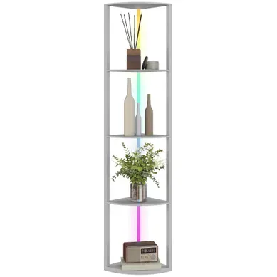 Lampadaire D'angle Avec étagère 5 Niveaux LED Rgb En Mdf 42x29.5x163 Cm Lampadaire D'angle Avec étagère 5 Niveaux LED Rgb En Mdf 42x29.5x163 Cm