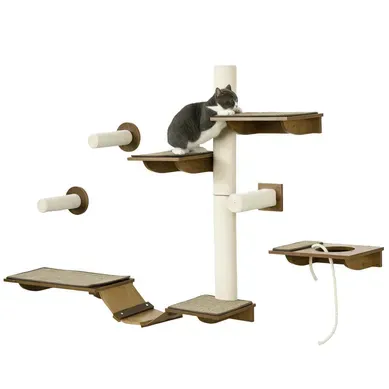 Mur D'escalade Pour Chat 8 Pièces En Panneau De Particules Et Sisal Marron Et Blanc Crème