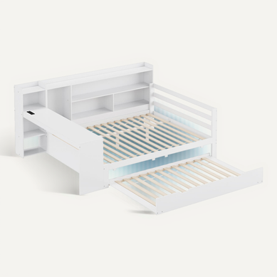 Canapé-lit Bois Massif 140x200 Cm Bureau étagères Prises Lit Tiroir Double Blanc Canapé-lit Bois Massif 140x200 Cm Bureau étagères Prises Lit Tiroir Double Blanc