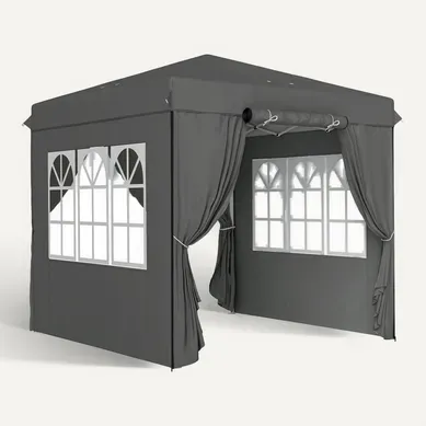 Pavillon 2,5x2,5m, Imperméable, Robuste, Pop-up, Avec 4 Côtés, ,gris Foncé