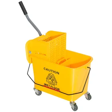 Seau De Nettoyage Avec Chariot 20 L Et Presse, Chariot à Deux Compartiments, Jaune Seau De Nettoyage Avec Chariot 20 L Et Presse, Chariot à Deux Compartiments, Jaune