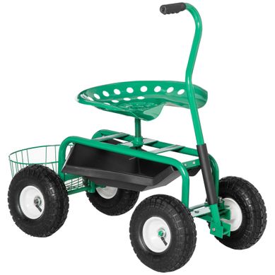 Chariot De Jardin, Siège Rotatif Avec Panier, Ajustable, Capacité 150 Kg, Vert, 81x44,5x46-59 Cm Chariot De Jardin, Siège Rotatif Avec Panier, Ajustable, Capacité 150 Kg, Vert, 81x44,5x46-59 Cm