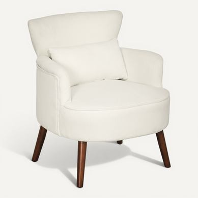Fauteuil Lounge En Tissu Côtelé, Dossier, Accoudoirs Arrondis, Rembourré, Pieds Bois, Crème Fauteuil Lounge En Tissu Côtelé, Dossier, Accoudoirs Arrondis, Rembourré, Pieds Bois, Crème