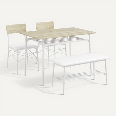 Ensemble Table Chêne Avec Banc Et 2 Chaises 4 Pièces Avec étagère, Cuisine Salon Ensemble Table Chêne Avec Banc Et 2 Chaises 4 Pièces Avec étagère, Cuisine Salon
