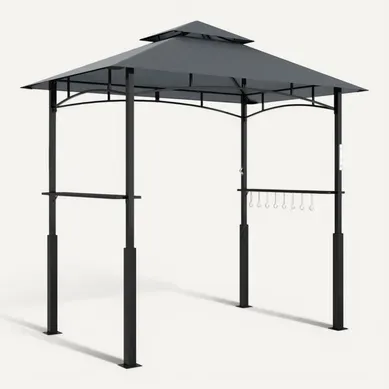 Pavillon Bbq Métal - 243x148x248 Cm LED étagères Toit Double Anti-feu ,gris
