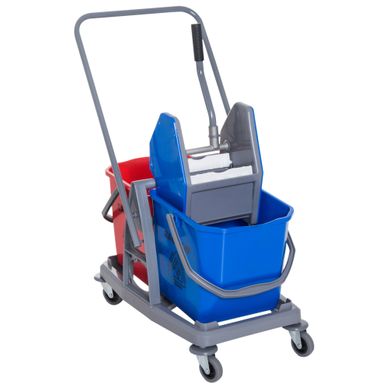 Chariot De Nettoyage Avec 2 Seaux Et 4 Roulettes, Métal/pp, Bleu/rouge 73x45x92 Cm Chariot De Nettoyage Avec 2 Seaux Et 4 Roulettes, Métal/pp, Bleu/rouge 73x45x92 Cm