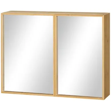 Armoire Miroir Murale Double Porte Avec 3 étagères En Bambou, Naturel Armoire Miroir Murale Double Porte Avec 3 étagères En Bambou, Naturel