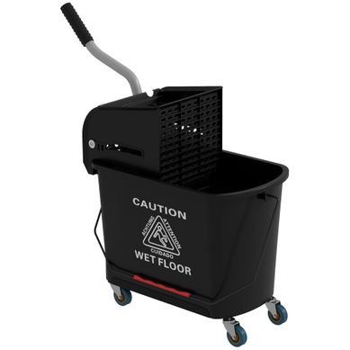 Chariot De Nettoyage Avec Seau Mobile De 20 L, Presse Et 2 Compartiments, Noir Chariot De Nettoyage Avec Seau Mobile De 20 L, Presse Et 2 Compartiments, Noir