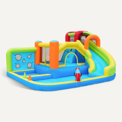 Parc Aquatique Multifonction Avec Trampoline En Tissu ,toboggan,mur D'escalade,450w Souffleur
