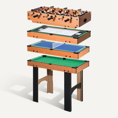 Table De Jeux 4-en-1 En Mdf Avec Billard, Baby-foot, Hockey De Table, Tennis De Table, 87x43x73cm