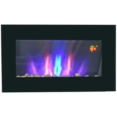 Cheminée électrique LED Effet Flamme, 1000/2000w, Montage Mural, Noir, Télécommande, 7 Couleurs