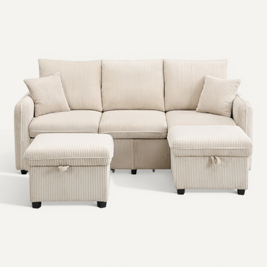 Canapé D'angle Multifonctionnel En Tissu Cord Avec Fonction Lit, Rangement Intégré Canapé D'angle Multifonctionnel En Tissu Cord Avec Fonction Lit, Rangement Intégré