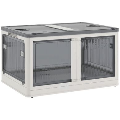Coffre De Rangement En Plastique 69l Empilable Avec Roulettes Pliable Accès 5 Côtés, Blanc Coffre De Rangement En Plastique 69l Empilable Avec Roulettes Pliable Accès 5 Côtés, Blanc