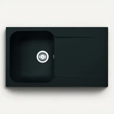 Evier résine 1 bac ETIK 86 x 50 cm noir Evier résine 1 bac ETIK 86 x 50 cm noir vue de face
