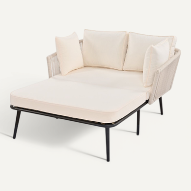 Canapé De Jardin Avec 2 Coussins, Beige, Structure En Acier, Assise 10 Cm Canapé De Jardin Avec 2 Coussins, Beige, Structure En Acier, Assise 10 Cm