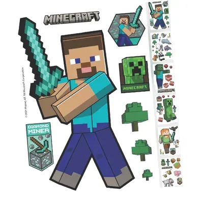 Lot De 6 Feuilles D'autocollants Muraux Faciles À Retirer Minecraft Lot De 6 Feuilles D'autocollants Muraux Faciles À Retirer Minecraft