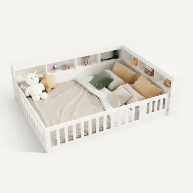 Lit D'appoint 140x190 Cm Blanc Avec Rangement, Prises USB Et Barrière Amovible Lit D'appoint 140x190 Cm Blanc Avec Rangement, Prises USB Et Barrière Amovible