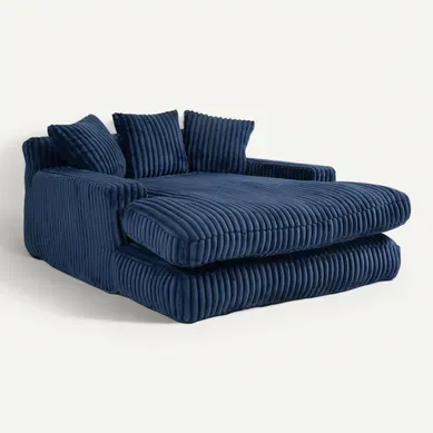 Canapé-lit En Velours Côtelé Moderne Avec 3 Coussins, Bleu Canapé-lit En Velours Côtelé Moderne Avec 3 Coussins, Bleu