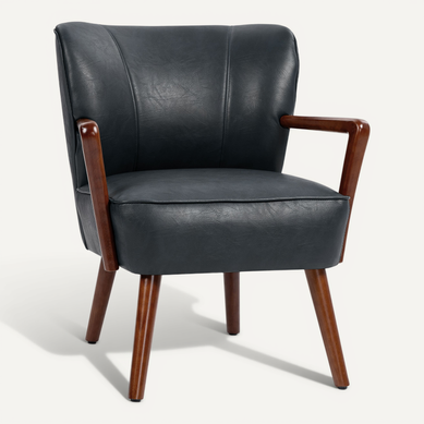 Fauteuil En Cuir Synthétique Avec Accoudoirs, Pieds En Bois, Design Moderne Pour Salon Et Chambre Fauteuil En Cuir Synthétique Avec Accoudoirs, Pieds En Bois, Design Moderne Pour Salon Et Chambre