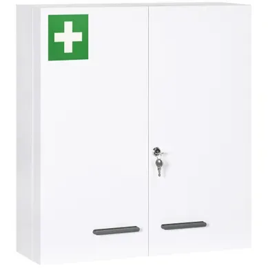 Armoire à Pharmacie Murale 2 Portes En Acier Blanc 55x18x60 Cm Sécurisée