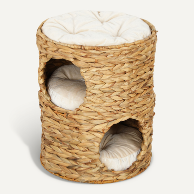 Tour À Griffer Pour Chat En Jacinthe D’eau Avec 2 Niches Et Coussins, 50 Cm, Naturel Tour À Griffer Pour Chat En Jacinthe D’eau Avec 2 Niches Et Coussins, 50 Cm, Naturel