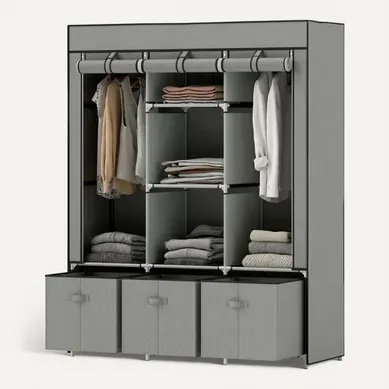 Penderie en tissu gris clair avec penderie, tiroirs et étagères, rangement pratique 125x43x162,5 cm Penderie en tissu gris clair avec penderie, tiroirs et étagères, rangement pratique 125x43x162,5 cm