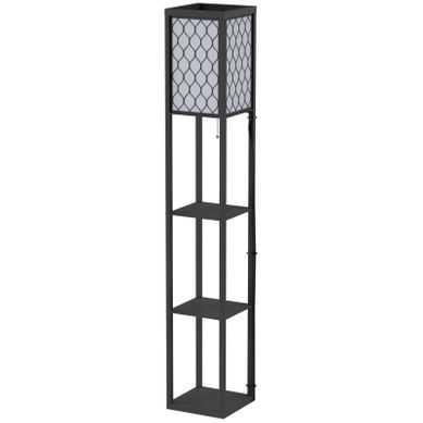 Lampadaire Avec étagères En Bois, E27, Lumière Chaleureuse, Noir Lampadaire Avec étagères En Bois, E27, Lumière Chaleureuse, Noir