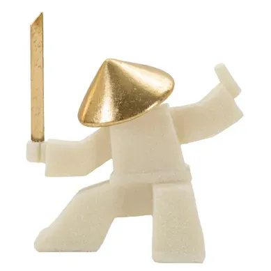 Statue Samouraï Oda Quarzy Blanc Et Or 17 Cm