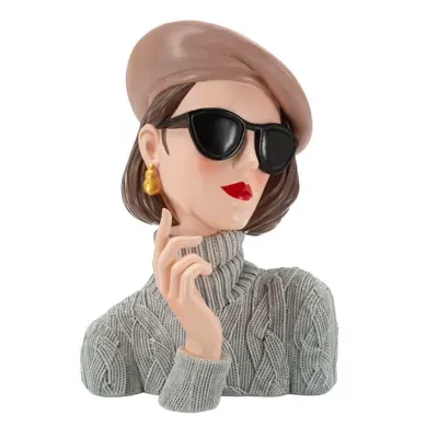 Statue Femme Paris Chic Beret Multicolore 18,5 X 14 X 26 Cm