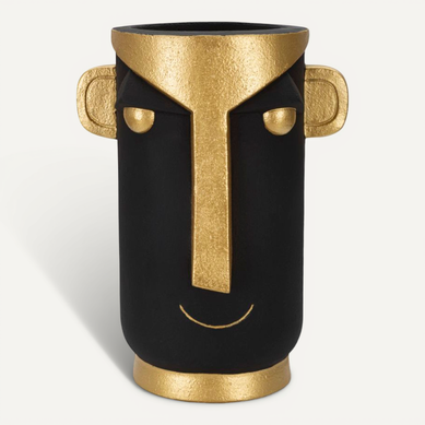 Vase Décoratif Visage Tribal En Polyresine Noir Et Doré, Style Primitif Pour Intérieur élégant Vase Décoratif Visage Tribal En Polyresine Noir Et Doré, Style Primitif Pour Intérieur élégant