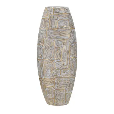 Vase Moderne En Résine Dorée Et Blanche Tower 24x11,5x59,5 Cm Avec Décor Géométrique