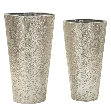 Lot De 2 Grands Vases Déco En Métal Argenté Design Moderne D.41-35 Cm