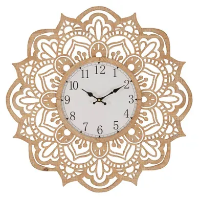 Horloge Murale Ronde 60 Cm Bohème En Mdf Avec Cadre Sculpté Façon Dentelle Horloge Murale Ronde 60 Cm Bohème En Mdf Avec Cadre Sculpté Façon Dentelle