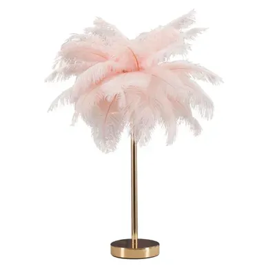 Lampe à Poser Dorée Avec Abat-jour Plumes Roses 40x55 Cm Lampe à Poser Dorée Avec Abat-jour Plumes Roses 40x55 Cm