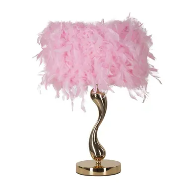 Lampe à Poser Pink Métal Doré 25x47 Cm Avec Abat-jour Plumes Synthétiques Lampe à Poser Pink Métal Doré 25x47 Cm Avec Abat-jour Plumes Synthétiques