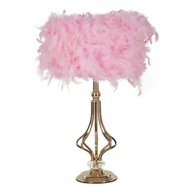 Lampe à Poser Géométrique Métal Doré Rose 25x54 Cm Avec Abat-jour Plumes Lampe à Poser Géométrique Métal Doré Rose 25x54 Cm Avec Abat-jour Plumes