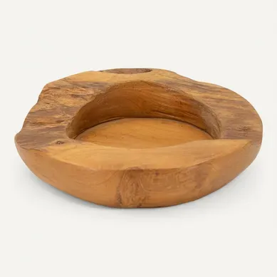 Plateau Vide-sac En Teck Recyclé D. 20 Cm – Formes Sinueuses Artisanales