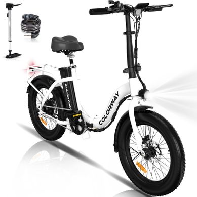 Colorway Vélo Électrique Pliable 20"*3.0 Gros Pneus, Batterie 36v 12ah, E-bike Pliant, Blanc