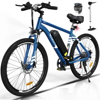 Hitway Vélo électrique Vae 27.5" Bleu, Batterie Amovible 36v13ah, 7-vitesses, Vtt Ville E-bike