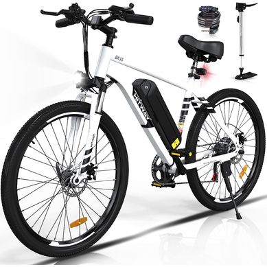 Hitway Vélo électrique Vae 27.5" Blanc, Batterie Amovible 36v13ah, 7-vitesses, Vtt Ville E-bike