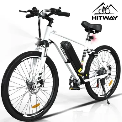 Hitway Vélo électrique Vae 27.5" Blanc, Batterie Amovible 36v 13ah, 7-vitesses, Vtt Ville E-bike