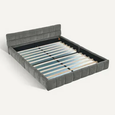 Lit Double 160x200 Cm Chenille Doux Et Cadre Bois Eucalyptus Gris Foncé