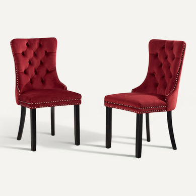 Chaises De Salle à Manger 2 Pièces En Velours Rouge Avec Pieds En Bois Et Clous Chaises De Salle à Manger 2 Pièces En Velours Rouge Avec Pieds En Bois Et Clous