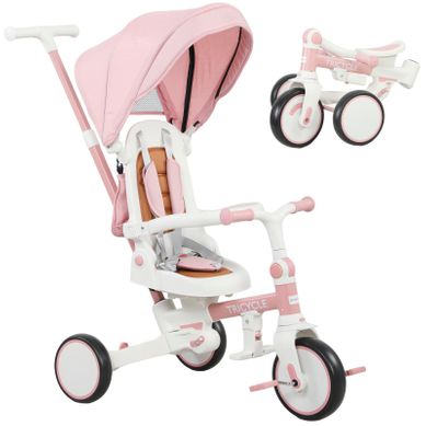 Tricycle Bébé 5-en-1 Rose Avec Guidon Amovible Et Siège Réglable Tricycle Bébé 5-en-1 Rose Avec Guidon Amovible Et Siège Réglable