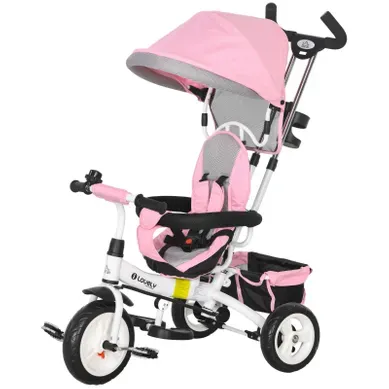 Tricycle Enfant 6-en-1 Rose Avec Guidon Parent, Toit Et Panier 1-5 Ans Tricycle Enfant 6-en-1 Rose Avec Guidon Parent, Toit Et Panier 1-5 Ans