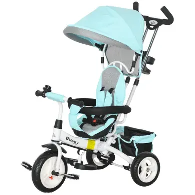 Tricycle 6-en-1 Enfant Vert Avec Canopy Amovible, Panier Et Harnais 5 Points Tricycle 6-en-1 Enfant Vert Avec Canopy Amovible, Panier Et Harnais 5 Points