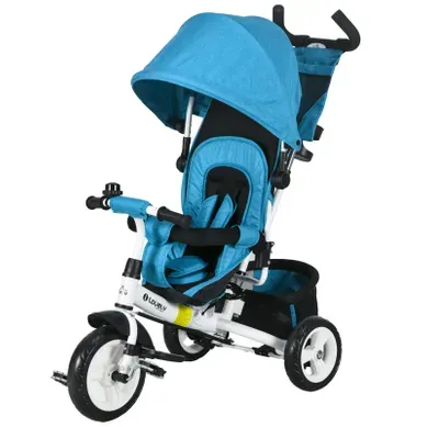 Tricycle 6-en-1 Enfant Bleu Avec Canopy, Panier, Harnais 5 Points Et Coussin Tricycle 6-en-1 Enfant Bleu Avec Canopy, Panier, Harnais 5 Points Et Coussin