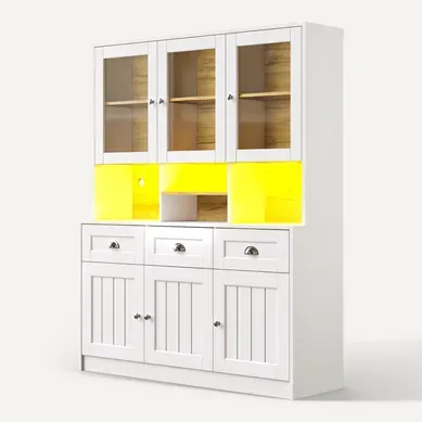 Buffet Haut De Cuisine Blanc Avec LED Multicolore Et étagères Réglables 140×40×175 Cm Buffet Haut De Cuisine Blanc Avec LED Multicolore Et étagères Réglables 140×40×175 Cm